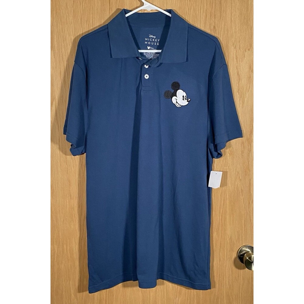 Disney Adult Men's XL Polo Shirt Golf Lightweight Blue Casual Mickey Mouse Logo